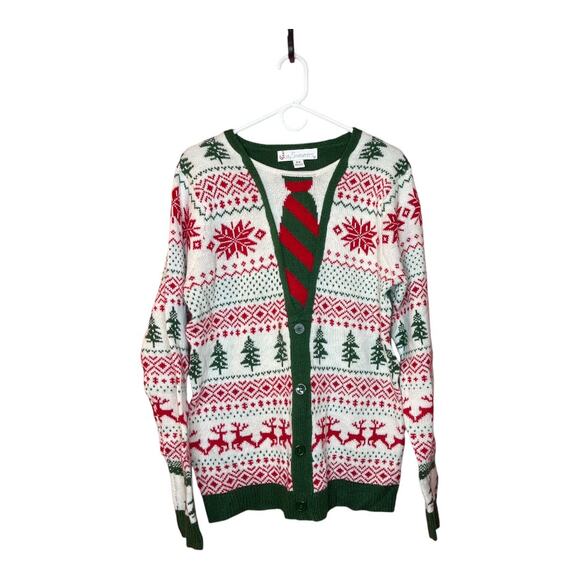 Jolly Sweaters Ugly Christmas Sweater Fair Isle Cardigan and Tie Men's Size M - Picture 1 of 5